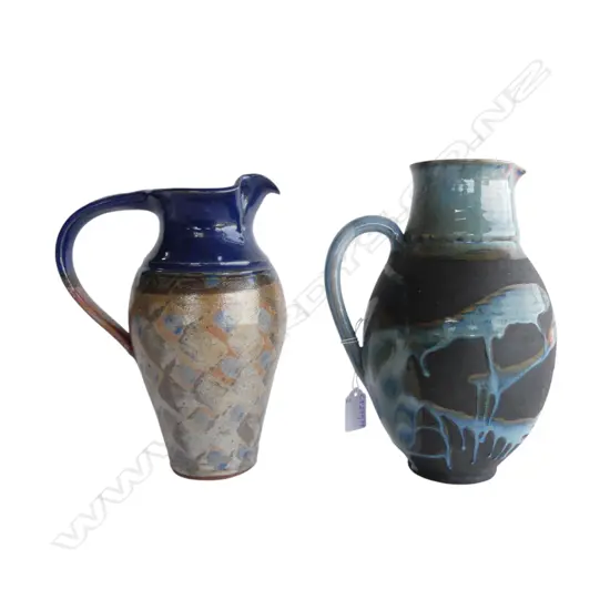 2 STUDIO POTTERY JUGS; SYLIVA DALES, OTHER H.240mm RIM CHIP