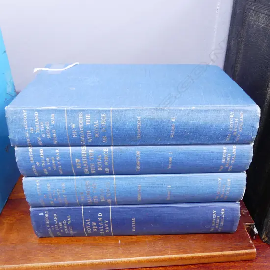 4 BOOKS OFFICIAL HISTORY OF NZ IN WWII; 3 VOLS NZers IN THE RAF + ROYAL NZ NAVY