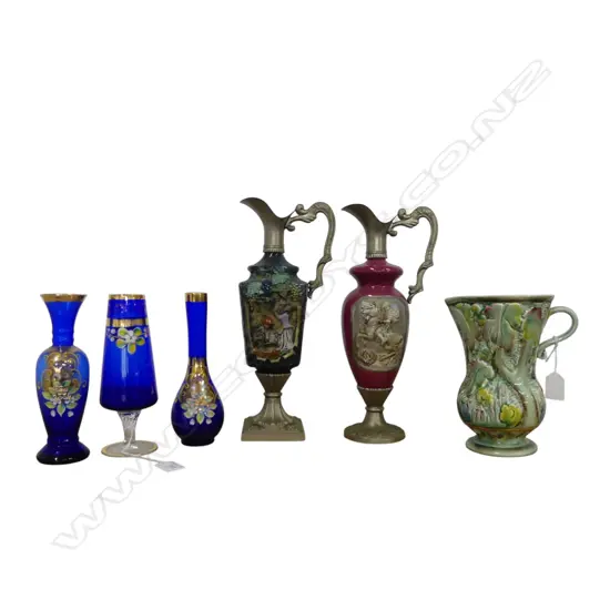 2 RIPROD VIEATA EWERS H.330mm, 3 VENETIAN GLASS & BESWICK JUG H.200mm