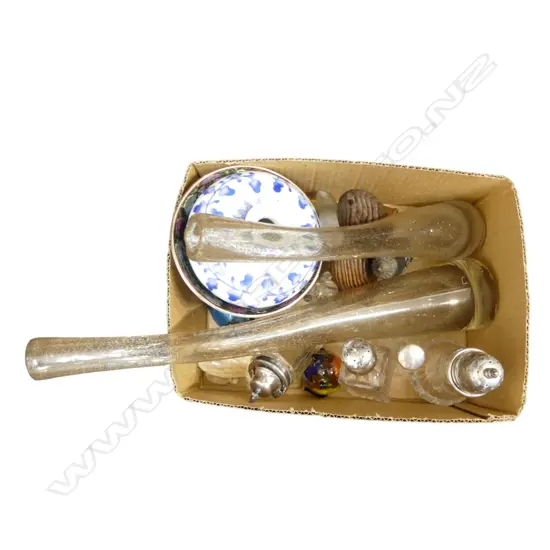 ASST. ITEMS; ART GLASS ANIMALS, BOWLS, STG CAPPED PERFUME BOTTLE