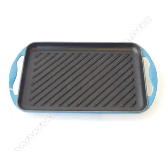 LE CREUSET FRANCE BLUE ENAMEL RECTANGULAR GRILL PAN, L.325MM-385MM, W.220MM