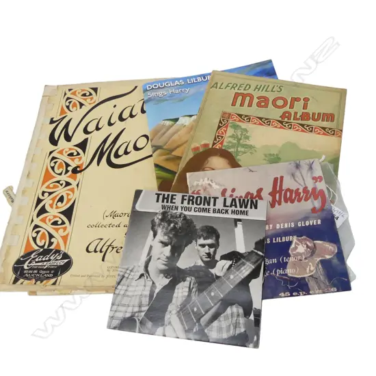 4 SONG BOOKS; 3 MAORI + DOUGLAS LILBURN SINGS HARRY, 2 45s