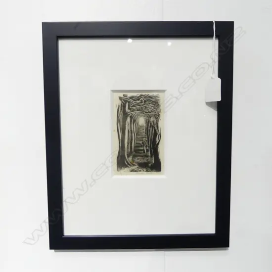 STEWART MACLENNAN Women on a tree lined path wood engraving ed. 20 120 x 65mm (some foxing,in contemporary black frame)