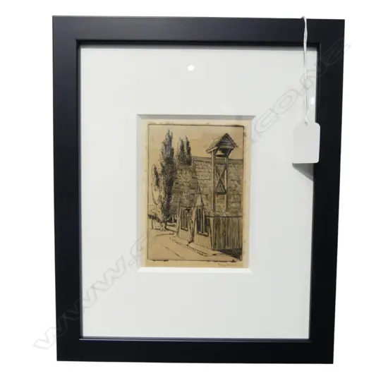 PEGGY SPICER 'Howick Church' etching signed 115 x 75mm (some foxing, housed in contemporary black frame)
