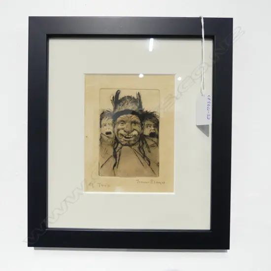 TREVOR LLOYD 'A Trio' etching signed and titled 95 x 63mm (housed in contemporary black frame)