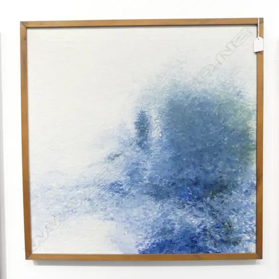 J. LUND, BLUE & WHITE ABSTRACT, OIL ON CANVAS 595x595mm