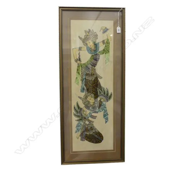 THAI DANCERS HAND PAINTED GOUACHE ON SILK 765 X 245mm