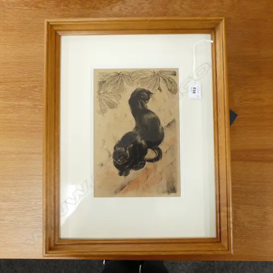 Vintage print attrib Theophile-Alexandre Steinlen 2 cats on a wall. 255 x 165mm