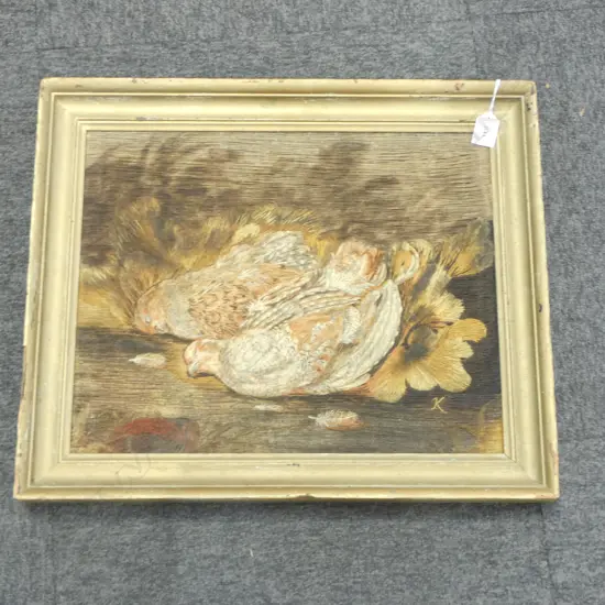 19th CENTURY silk embroidery depicting game birds 355 x 440mm