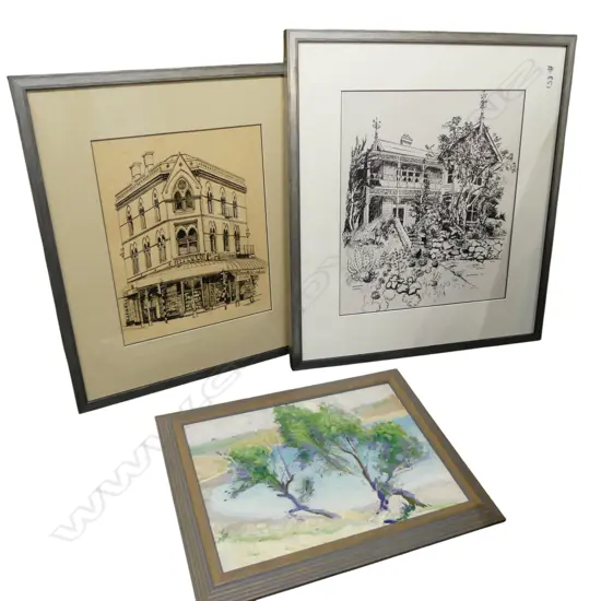 TWO FRAMED ARCHITECTURAL STUDIES 560x500mm + OTHER