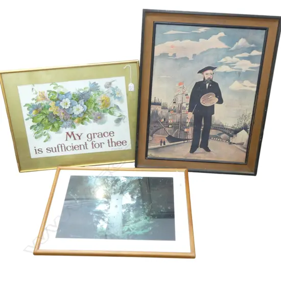 3 vintage PRINTS: 'MY GRACE IS SUFFCIENT FOR THEE' + TANE MAHUTA GIANT KAURI + HENRI ROUSSEAU
