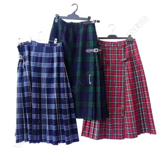 THREE VINTAGE KILTS SIZES 12 & 14 APPROX