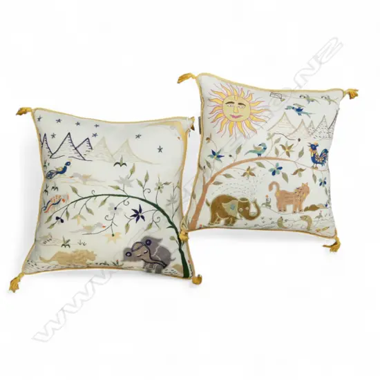 2 INDIAN EMBROIDED CUSHION WITH FEATHER INNER