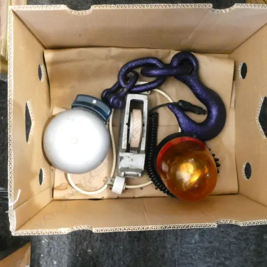 INDUSTRIAL ITEMS, BELL, FLASHING LIGHT, HOOK on CHAIN & CELLOTAPE DISPENSER