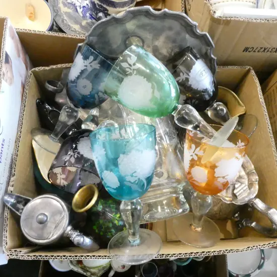 6 POLS POTTEN PEONY COLOURED WINE GLASSES (GREEN AF), EP ETC