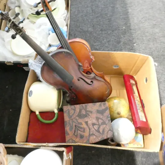 BOX OF ASST. INLCUDING VIOLINS etc