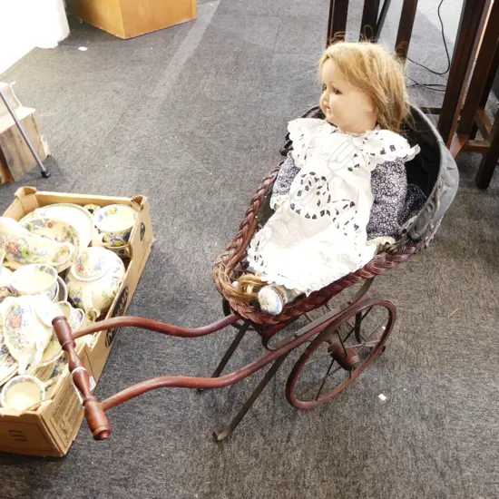 VINTAGE DOLLS PRAM + 'KOPPELSDORF' DOLL