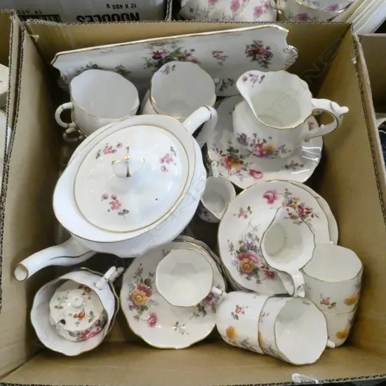 OD ROYAL CROWN DERBY POSIES CHINA TEA WARE ETC: LGE TEAPOT  + CUPS SAUCERS PLATES + JUGS + SANDWICH TRAY ETC