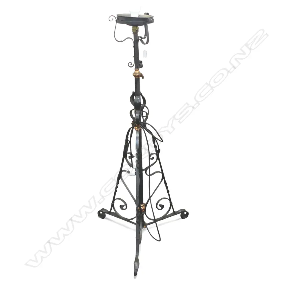 c.1900 Art Nouveau scrolling iron & copper fitted standing lamp. Electrified. Image 1++
