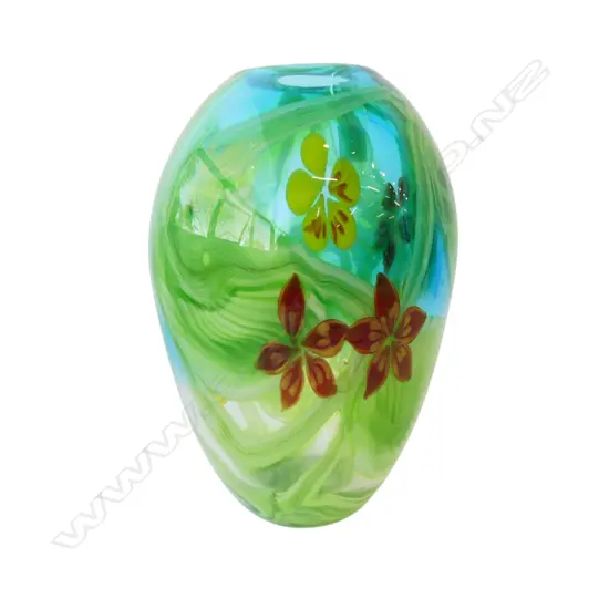 LARGE FLORAL ART GLASS VASE