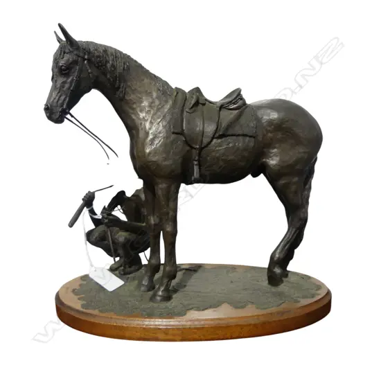 BRONZED RESIN HORSE & RIDER H.260mm