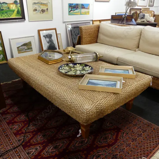 LARGE WOVEN FIBER TOPPED COFFEE TABLE1530MM W920MM