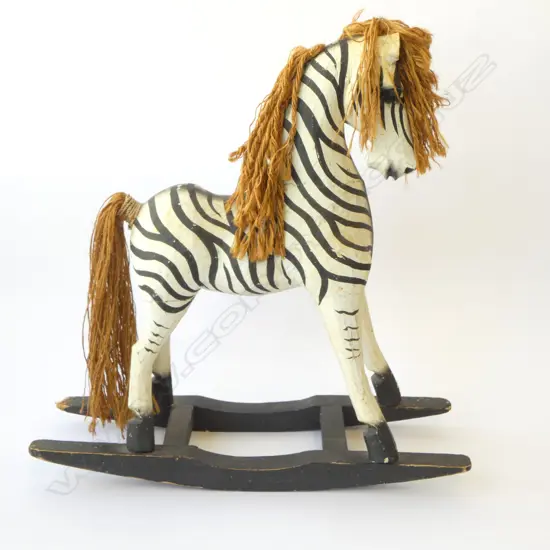 SMALL WOODEN ZEBRA ROCKING HORSE H.460mm some faults