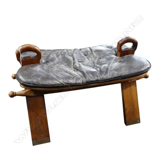 VINTAGE CAMEL STOOL w. BRASS INLAY