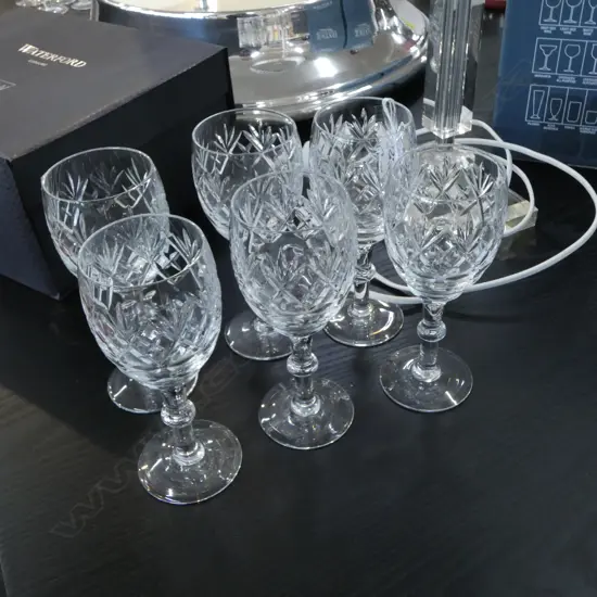 SIX WEBB CORBETT ‘GEORGIAN’ CRYSTAL WINE GLASSES CROWN MARK, H.165MM