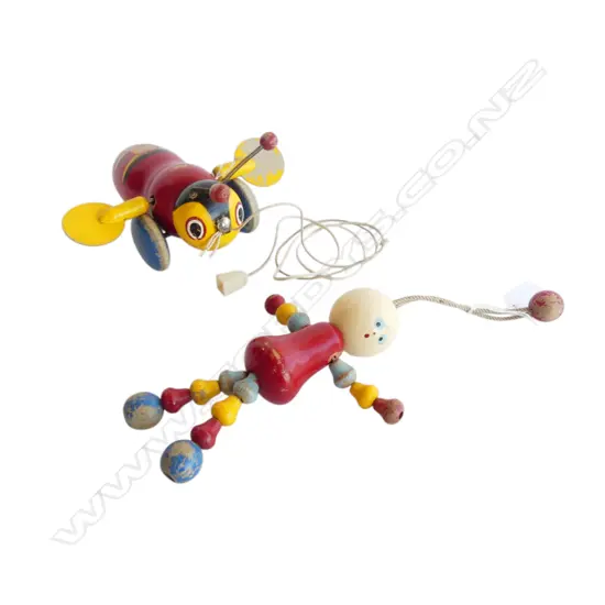OLD BUZZY BEE TOY (WOODEN WINGS) & SIMILAR PERIOD WOODEN FIGURE
