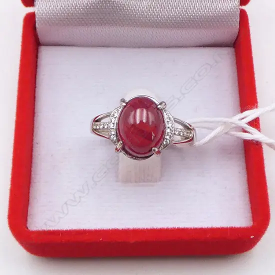 SILVER GARNET SET RING, SIZE ADJUSTABLE