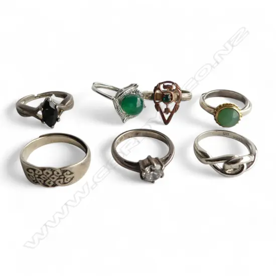 8 COSTUME RINGS, SOME STG