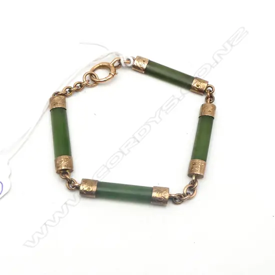 c.1900 NZ POUNAMU & 9ct ROSE GOLD BRACELET