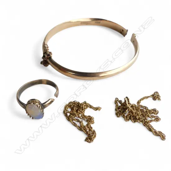 ASST. 9CT SCRAP GOLD; CHAIN, OPAL RING, BANGLE 14.2gms