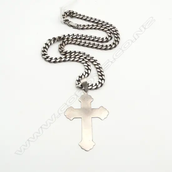 925 SILVER CROSS PENDANT NECKLACE, 66gms