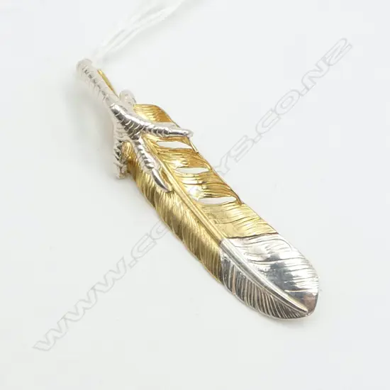JAPANESE GOROS SILVER FEATHER PENDANT L.65mm 9.2gms