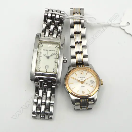 2 LADIES QUARTZ WRIST WATCHES; TISSOT & EMPORIO ARMANI