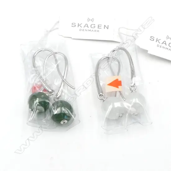 2 PR SKAGEN GEM SET DROP EARRINGS, NEW OLD STOCK