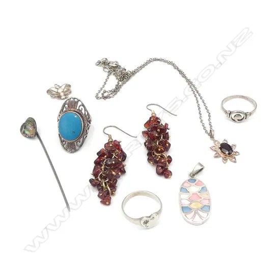 ASST. STG SILVER JEWELLERY; 3 RINGS ETC