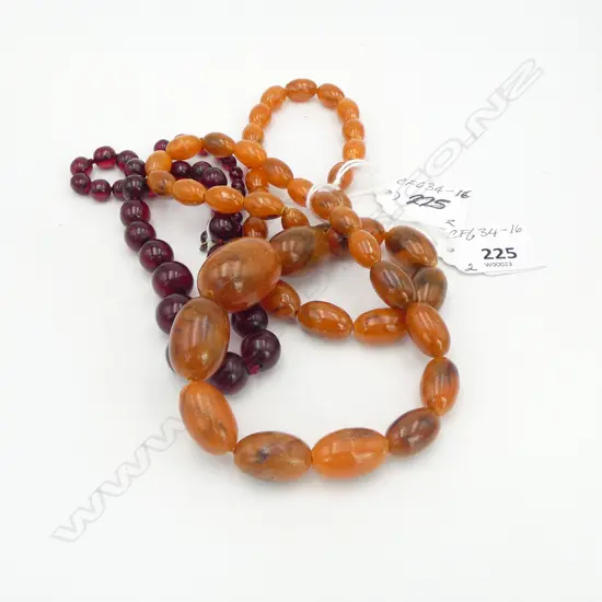 2 BAKELITE? GRADUATED BEAD NECKLACES CHERRY & ORANGE, L.450mm L.720mm