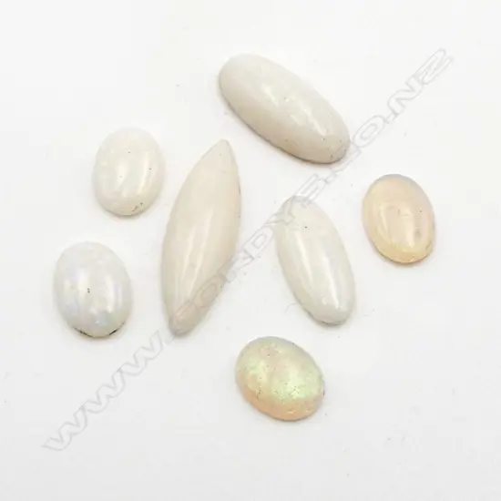 7 VINTAGE MILKY OPAL CABOCHONS, VARIOUS SIZES