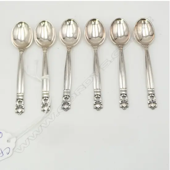 6 GEORG JENSEN SILVER TEASPOONS, 69gms