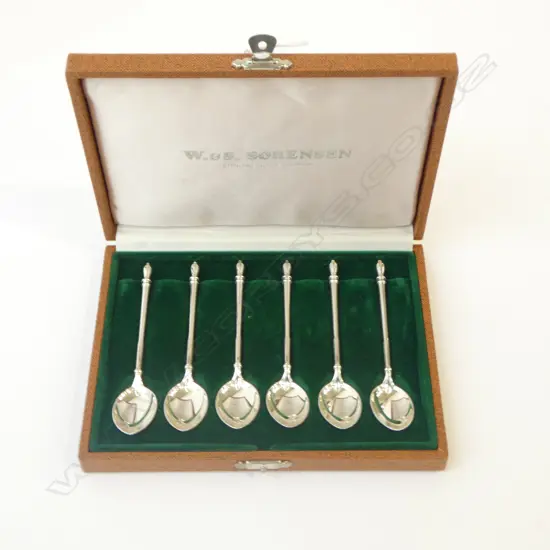 6 W. & S. SORENSEN DENMARK STG SILVER TEASPOONS, CASED 62gms
