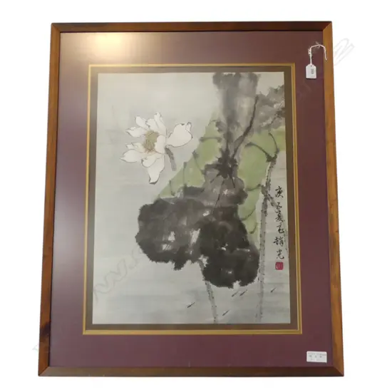 ZHAO SHIGUANG CHINESE WATERCOLOUR floral study with calligraphy 590 x 445mm