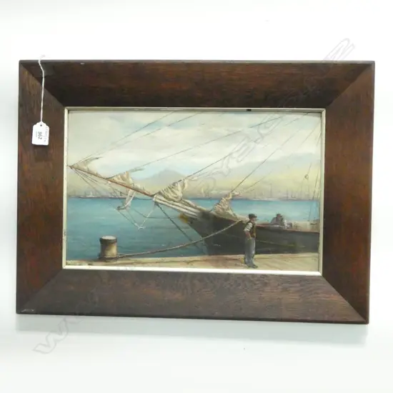 OAK FRAMED OIL ON BOARD SAILING SHIP IN HARBOUR H400 L560MM (From the Estate of Tommy Doyle)