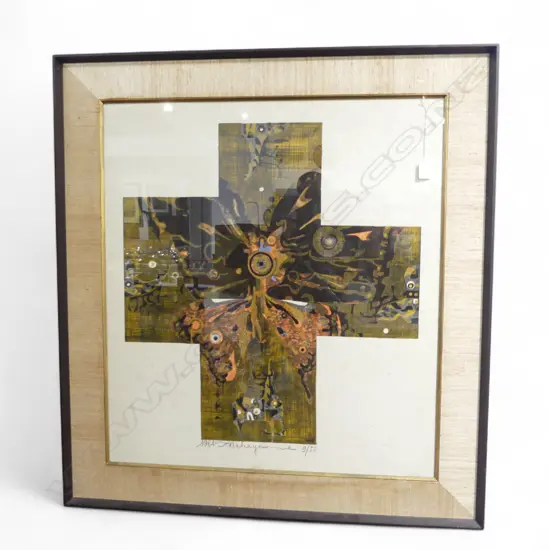 TADASHI NAKAYAMA (JAPAN 1927-2014), CROSS PRINT w. BUTTERFLY, 9/50 1964 715x650mm
