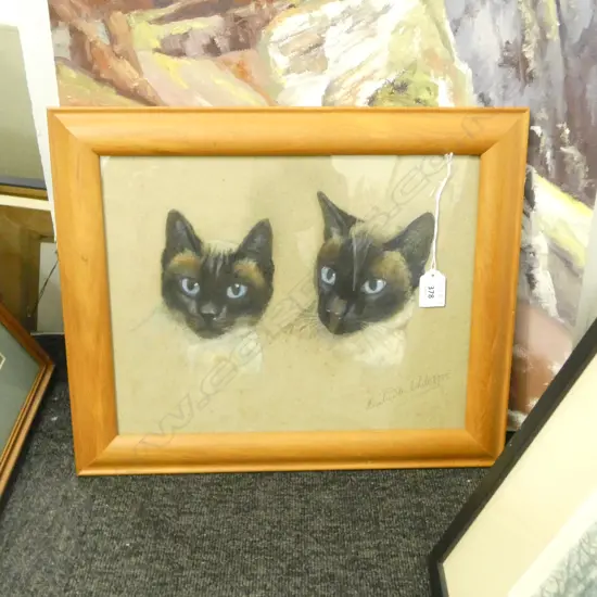 BEATRICE WHITE PASTEL - PAIR SIAMESE CATS SIGNED AND DATED 1955 270 X 340mm