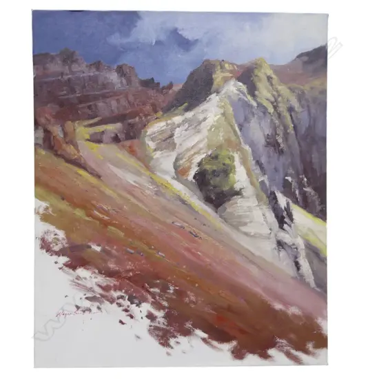 WAYNE SINCLAIR, MOUNTAIN SCENE, OIL ON BOARD 600x500mm UNFRAMED