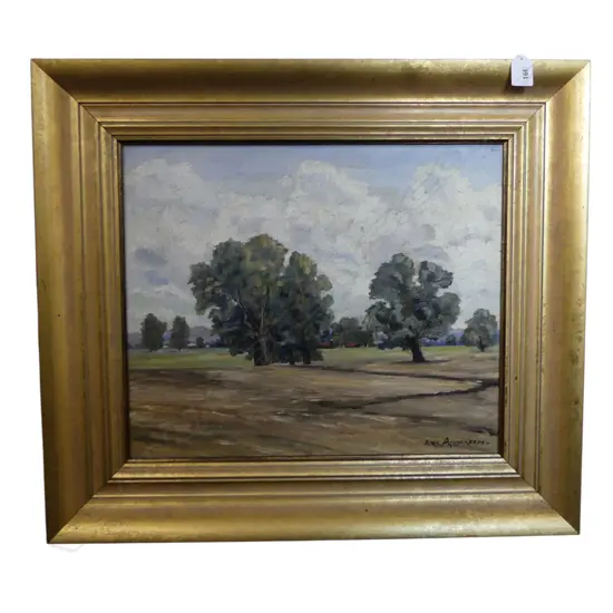 ERIC ANDERSON, RIVER RED GUMS, OIL ON BOARD, 370x450mm