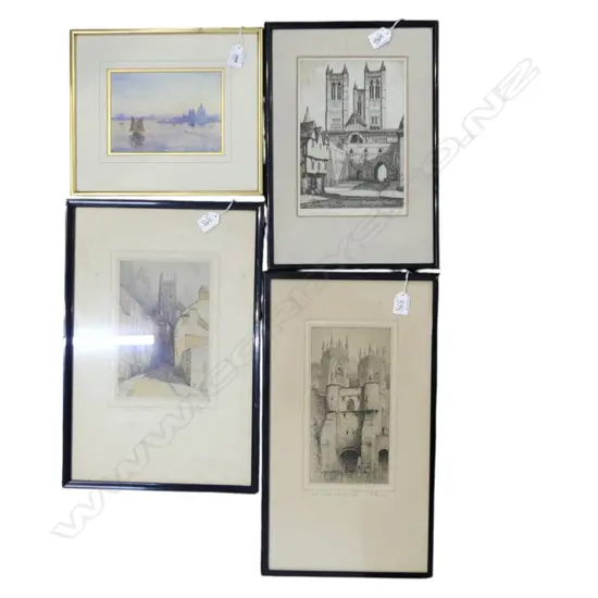 2 SIGNED PRINTS BY F. ROLRSON, LINCOLN CATHEDRAL PRINT & W/C by A.E. ROWE 130x170mm